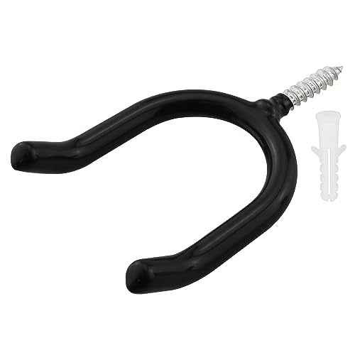 4PCS Screw In U shaped Hook Heavy Duty Wall Mounted Practical Hanging Hook for Garden Tools Shovels Rakes Rack Black