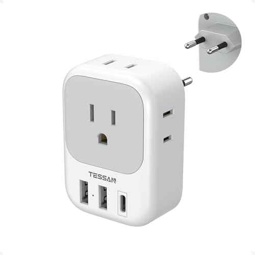 European Travel Plug Adapter USB C, TESSAN International Plug Adapter with 4 AC Outlets 3 USB Charging Ports, Type C Europe Power Adaptor for US to EU France Germany Iceland Spain Italy