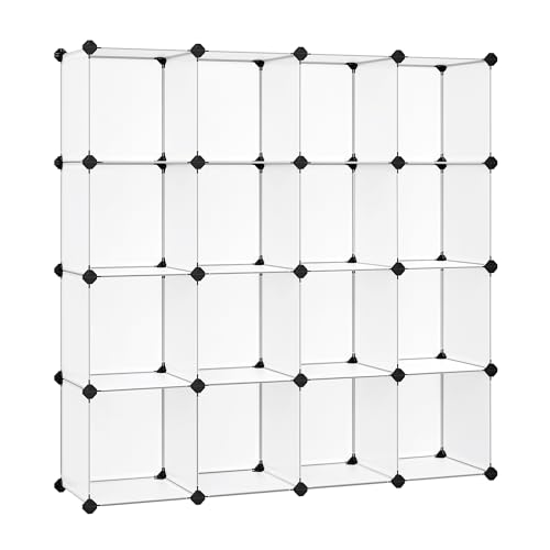 SONGMICS White 16-Cube Plastic Storage Organizer Shelves Without Doors