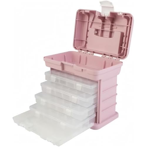 Portable Tool Box - Small Parts Organizer with Drawers and Customizable Compartments for Hardware, Fishing Tackle, Beads, or Crafts by Stalwart (Pink)