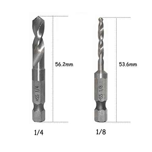 5PCS Stubby Drill Bit Set Short Drill Bits HSS 4241 Steel 1/4" Quick Change Hex Shank 3/32, 1/8, 3/16, 1/4, 5/16 Inch for Woodworking