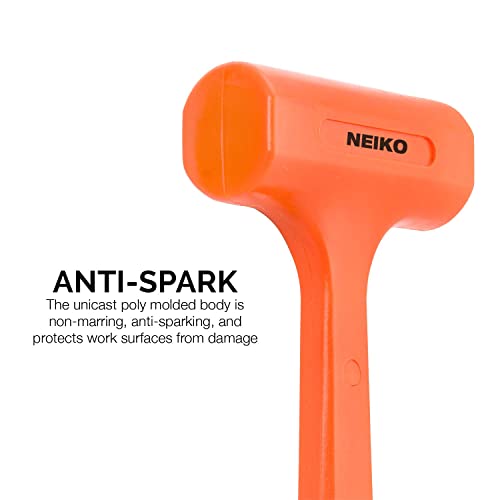 Neiko 02847A Dead Blow Hammer 2 lb Neon Orange Unibody Molded Checkered Grip
