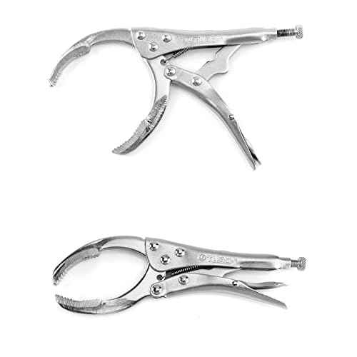 QWORK Locking Grip Oil Filter Wrench Pliers, 9 inch Alloy Steel Remover Wrench Tool, Fits Most Car and Equipment Filters - Heat Treated Carbon Steel with Nickel Plating