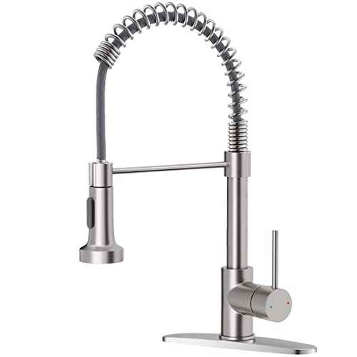 OWOFAN Kitchen Faucet with Pull Down Sprayer Brushed Nickel Stainless Steel 1 Handle Pull Out Spring Sink Faucets 1 Hole Or 3 Hole Dual Function for Farmhouse Camper Laundry Utility Rv Wet Bar