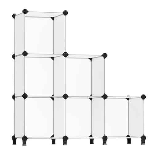 SONGMICS 6 Cube Storage Organizer, DIY Closet Shelf, Plastic Clothes Organizer, Modular Bookcase, 11.8 x 11.8 x 11.8 Inch Cubes, with Feet and Rubber Mallet, White ULPC06W