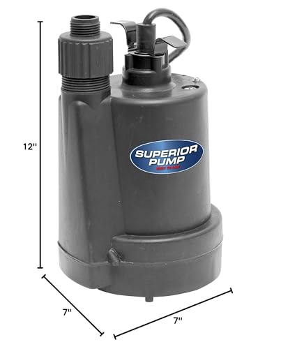 Superior Pump 91250 1800GPH Submersible Utility Pump 1/4 HP with 10-Foot Cord
