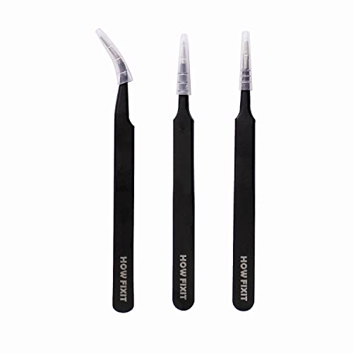 HowFixit Precision Tweezers Set for Working with Small Parts, Anti-Static, Non-Magnetic, Acid-Proof, Anti-Corrosion, and Indispensable for Repair Electronics and Soldering