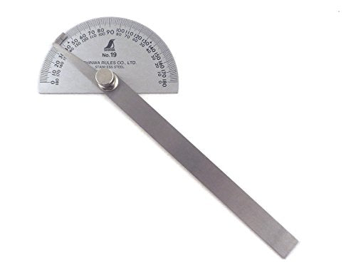 Shinwa 0-180 Protractor with Round Head, Stainless Steel, 8"