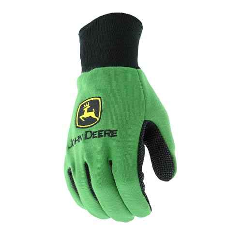 John Deere JD00002 Jersey Gloves - 10 oz Jersey Gloves for Youth, Ribbed Knit Wrist, Polyester/Cotton Fabric, Straight Thumb, Green/Black