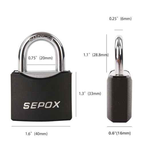 SEPOX¢ç 2Pcs 1-9/16" All-Weather Outdoor Padlocks Keyed Alike, Cut-Proof Shackle, Solid Steel Lock, Heavy-Duty with Black Cover, Design for Gate Fence Cabinet Toolbox School Gym Locker with Same Key