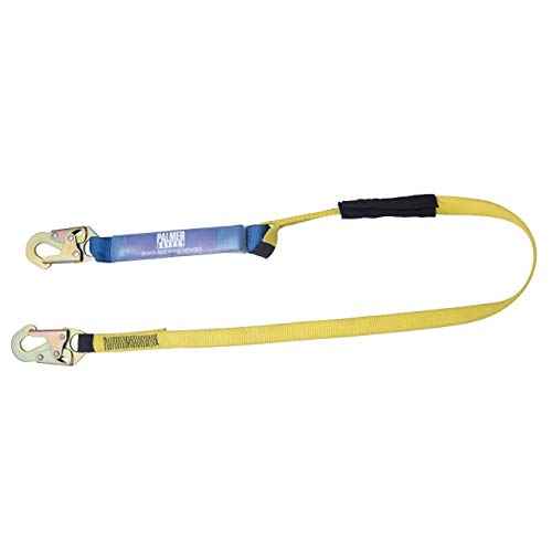 Palmer Safety 6' Single Leg Lanyard with Shock Absorber, Yellow Webbing with Steel Snap Hook - Meets or exceeds ANSI Z359.13-2013