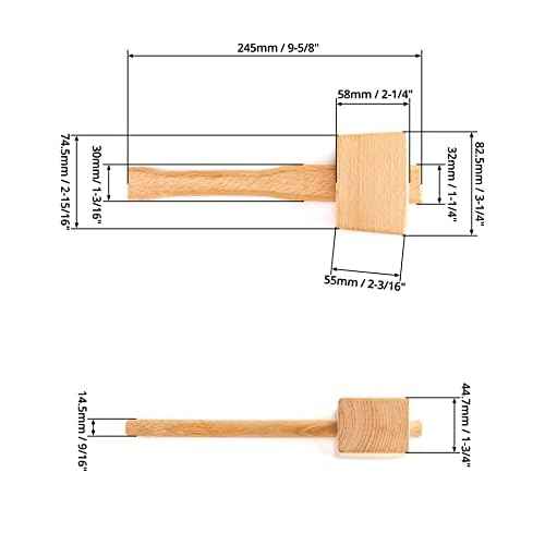QWORK Wooden Mallet, 9.5" Manual Ice Hammer Mallet Beech Solid Carpenter Wood Hammer Woodworking Hand Tool