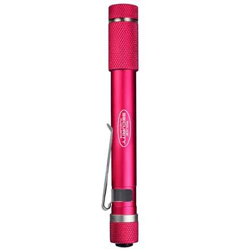Police Security Aura Penlight Flashlight - 270 Lumens - 90 Meter Beam Distance - Ultrabright, Water Resistant, Durable & Compact Penlight w/Adjustable Slide Focus, Light Up Bezel & Belt Clip - (Pink)
