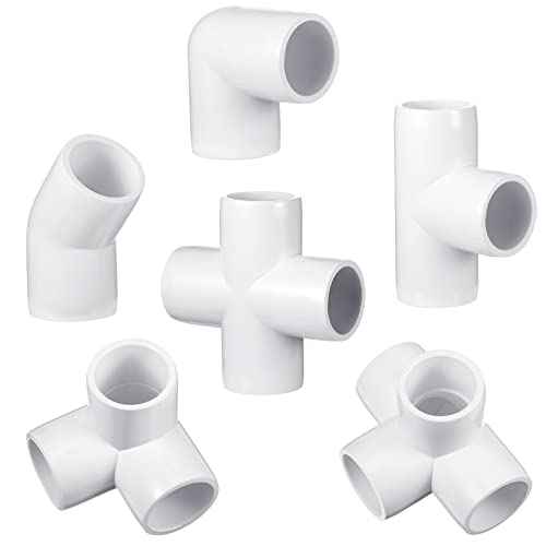 Xuniea 42 Pieces 1 Inch PVC Pipe Fittings Elbow Set Tent Connection Tee Heavy Duty PVC Elbow Fittings for Greenhouse Shed Pipe, Furniture Build and More