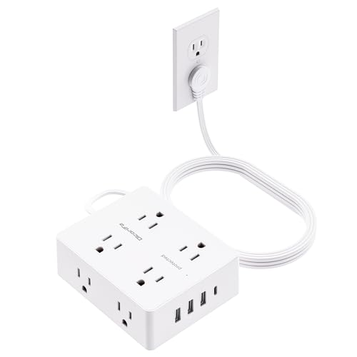 Olcorife 10 FT Flat Plug Power Strip with 8 Outlets & 4 USB Ports - White