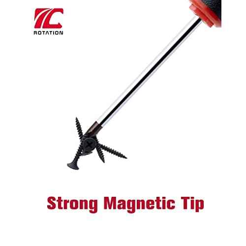 ROTATION 6PCS Magnetic Tip Screwdriver Set, 3 Phillips and 3 Flat, Red Tip | Red, Gloss, S2 Steel)