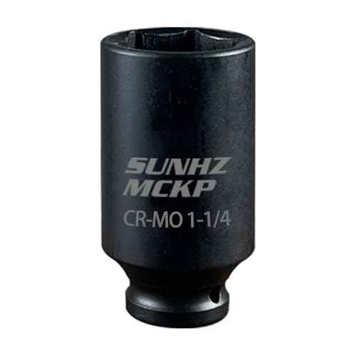 SUNHZMCKP 1/2 Inch Drive Impact Socket, SAE 1-1/4 In Deep 6 Point Socket, CR-MO, Axle Nut Impact Grade Socket for Easy Removal (1-1/4)