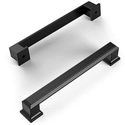 Amerdeco 10 Pack 5 Inch Matte Black Cabinet Pulls - 128mm Hole Centers, Kitchen & Drawer Handles