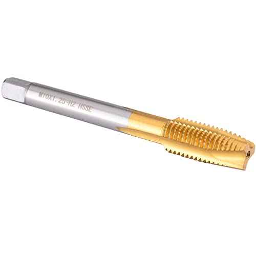 Burkit M10 X 1.25 Spiral Point Tap, HSS Titanium coating Spiral Point Plug Threading Tap M10 x 1.25