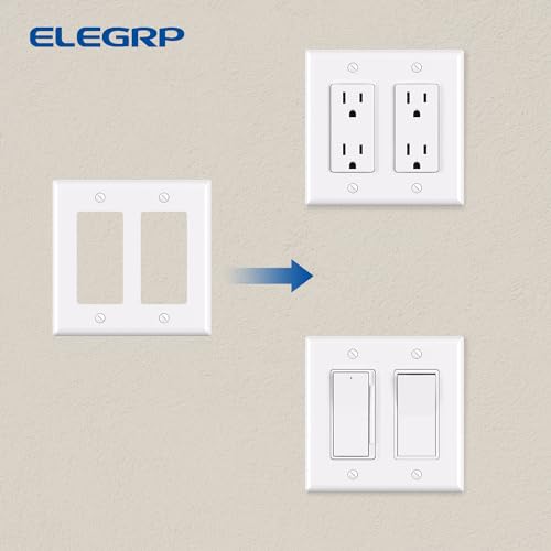 ELEGRP White 2-Gang Decorative Wall Plate Cover - Unbreakable Thermoplastic, Standard Size, 1 Pack