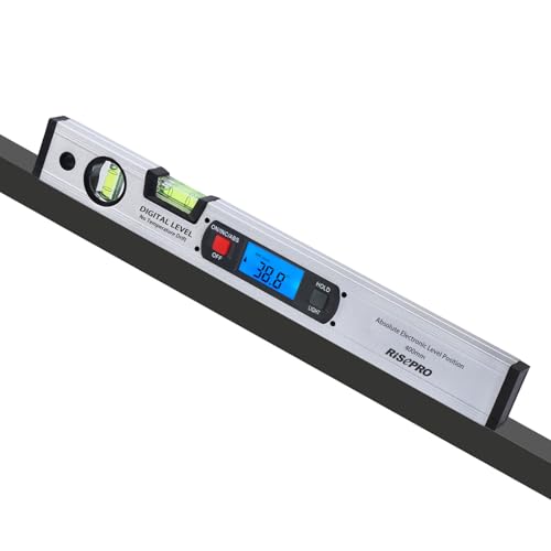 RISEPRO 16-Inch Digital Spirit Level with Protractor, Magnetic Backlight - Silver