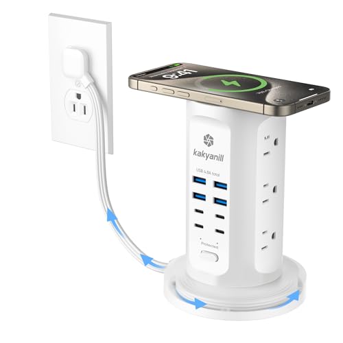 kakyanill White 24W Power Strip Tower with 9 AC Outlets & 8 USB Ports