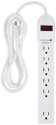 Amazon Basics White Surge Protector Power Strip, 6 Outlets, 790 Joules, 6ft Cord, Circuit Breaker - Old Version