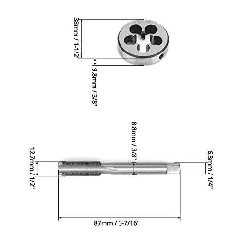 QWORK 1/2" - 28 Tap and Die Set, with Round Die 22LR 223 5.56 9mm, High Speed Steel Right Hand Thread Tap Tool