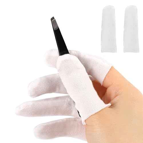 100 Pieces Cotton Finger Cots, Cloth Finger Sleeves with Elastic Rings Toe Sleeves Fingertips Protective Cover Thumb Protector Finger Tips Protector Comfortable and Breathable, Moisture Wicking