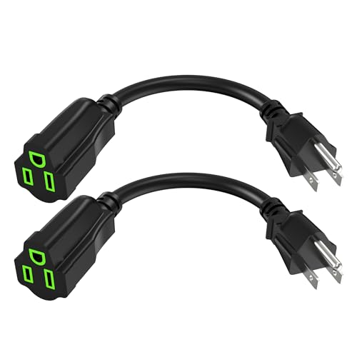 ECJTU 0.5FT Power Extension Cord 2 Pack - Waterproof Heavy Duty 3 Prong Cable