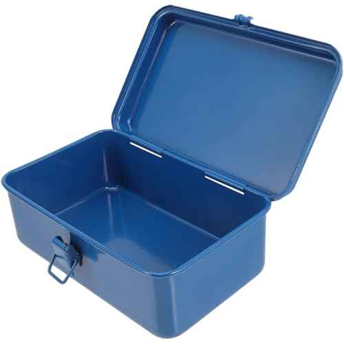Housoutil Portable Tool Box Repair Tool Storage Container General Tool Box Hardware Case Craft Storage Toolbox for Tools Metal Tool Boxes Hand Carry Blue