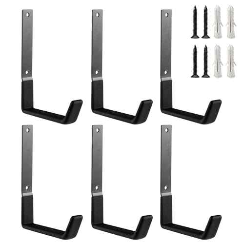 Heavy Duty Steel Garage Hooks, Garage Storage Utility Hooks, Garden Tool Organizer, Steel Wall Mount Hooks, (6, Large)