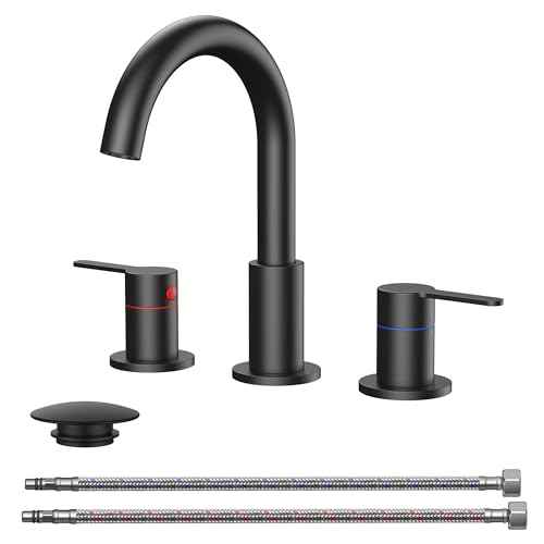8 inch Bathroom Sink Faucet, Matte Black Bathroom Faucet with Aerator, 360¡Æ Swivel High Arc Spout, cUPC NSF Certified, CEC & DOE Compliant with Pop-Up Drain Assembly