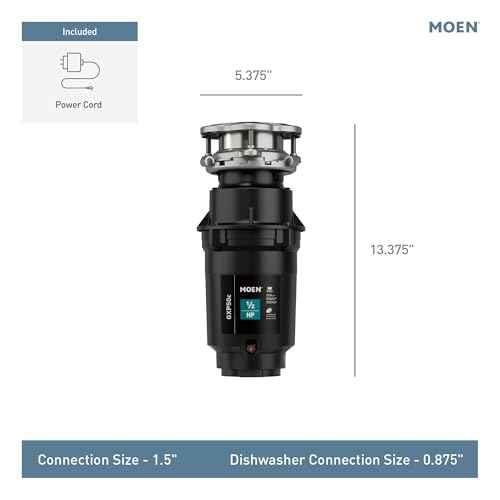 Moen Prep Series PRO Continuous Feed Compact Garbage Disposal for Kitchen Sink with Power Cord, GXP50C