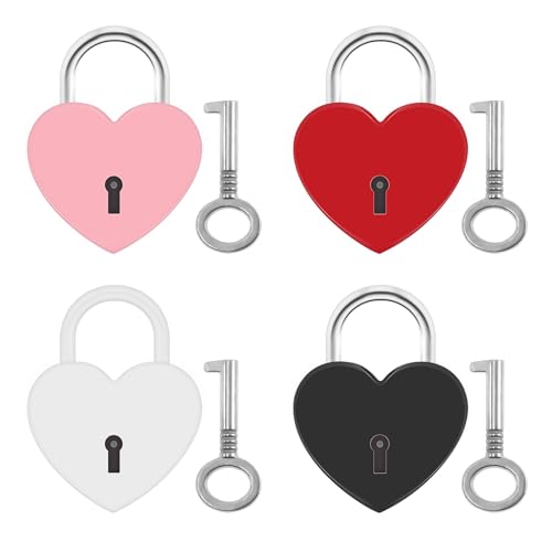 4Pcs Multicolor Mini Heart Locks, Sturdy and Durable Heart Shaped Lock, Cute Diary Lock and Key Set for Schoolbag, Jewelry Box, Suitcase