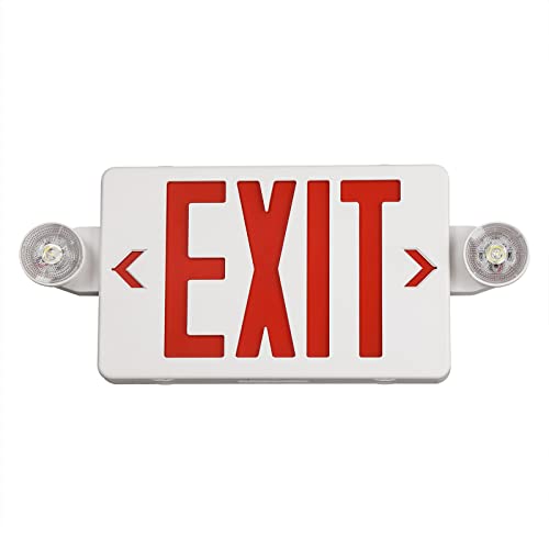 TANLUX LED Exit Sign with Emergency Light, Battery Backup, White Housing, Red Letters, UL Listed — 1 Pack