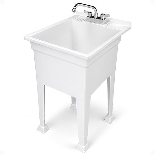 White Portable Utility Sink 18x24 Inches with Quick Connect Drain Kit