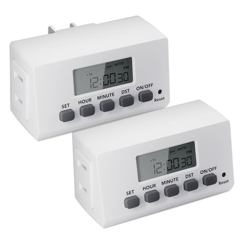 BN-LINK Indoor 24H Programmable Digital Timer Outlet 2-Pack, 2-Prong, Slim Design
