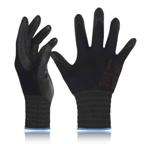 DEX FIT Nitrile Work Gloves FN330, 1 Pair, 3D-Comfort Stretchy Fit, Firm Grip, Thin & Lightweight, Touch-Screen Compatible, Durable, Breathable & Cool, Machine Washable; Black L (9)
