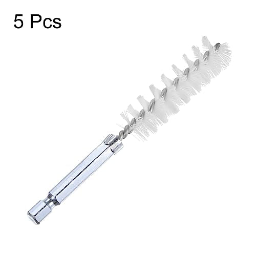 HARFINGTON 5Pcs Nylon Bore Brush 15mm Dia 4" Long Cleaning Twisted Wire Brush with Handle 1/4" Hex Shank for Tubes, Ports, Bearings