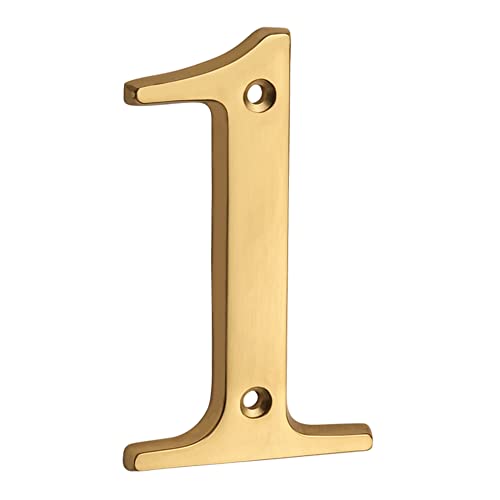 HASWARE Brass House Number Sign 4 Inch Modern Curvy Address Plaque with Screws - Brass Finish