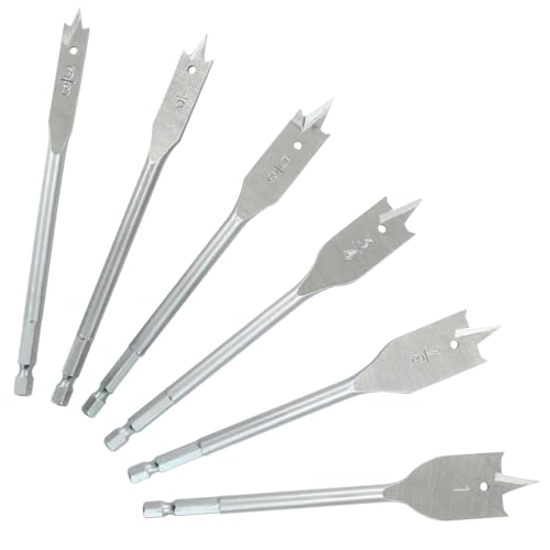 6pcs Spade Drill Bits, Heavy Duty Hex Shank Hole Cutter Titanium Coating Carbon Steel, Sturdy Paddle Bits for Woodworking DIY Enthusiasts