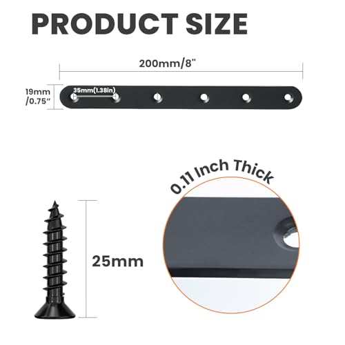 Alise 8 Inch Black Flat Bracket - Heavy Duty Wood Shelf Mending Plate