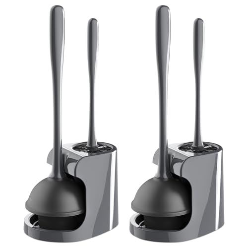 MR.SIGA Toilet Plunger & Brush Set 6.3 x 8.2 x 18.1 Inch Gray - 2 Pack, Space-Saving Bathroom Cleaning Kit
