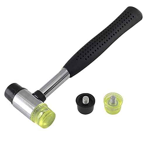 Rubber Mallet Hammer 25mm Double-Face Nylon Rubber Hammer, Soft & Hard Head Mallet with Replacement Heads for Jewelers, Woodworking, Floor Installation