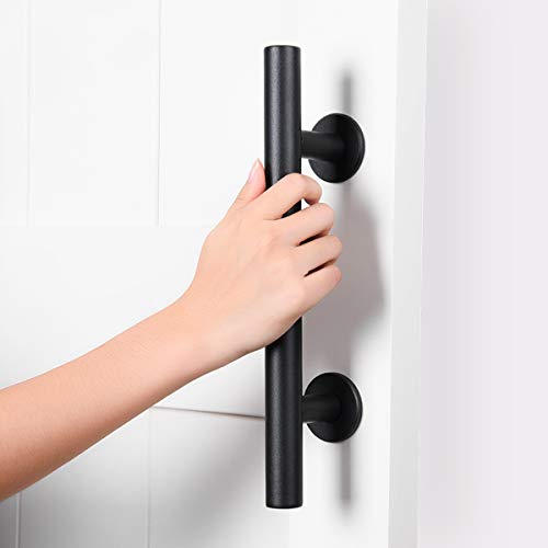 SMARTSTANDARD 12 Inch Heavy Duty Barn Door Handle Black Two-Side Round Design