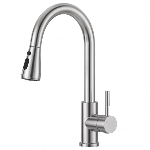 VFAUOSIT Brushed Nickel Kitchen Faucet with Pull Down Sprayer, Modern Bar Sink Tap