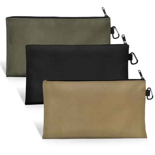 Versatile Tool Bag Organizer ? 3-Pack Zipper Pouches bag with metal carabiner, Ideal Tool Pouch for Mechanics, Electricians, and DIY Enthusiasts?£¨3 Color Pack,Tan, Navy Green, Black£©