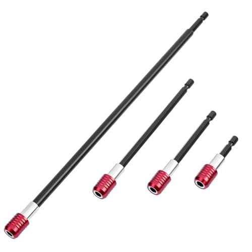 QWORK Drill Bit Extension Set - 4 Pcs Magnetic Drill Bit Extenders, 1/4" Hex Shank, Includes 2", 4", 6", 12" Lengths