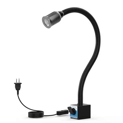 Magnetic Light, 1200 Lumen 120v Flexible Gooseneck Work Light with Adjustable Magnetic Base for CNC Milling Drill Press Sewing Machine Industrial Lighting, 12W